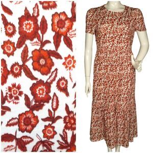 BODEN Dress,  Pockets, 6, Jersey, White/Red Flowers, Pockets, Midi, Short sleeve
